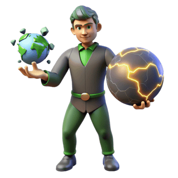 serene vintage 3D Cartoon Character Holding Earth and Cracked Planet detailed png