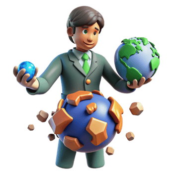 magnificent modern 3D Cartoon Businessman Holding Globes detailed png