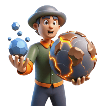wonderful creative 3D Cartoon Geologist with Crystals and Globe high resolution png