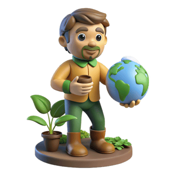 elegant traditional 3D Cartoon Gardener Holding Earth authentic png