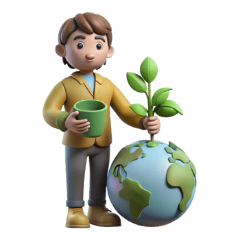 impressive creative 3D Illustration Boy Planting Sapling on Earth genuine png