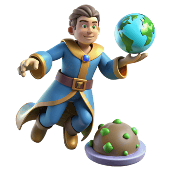 stunning creative 3D Cartoon Wizard and Earth Globe Illustration exclusive png