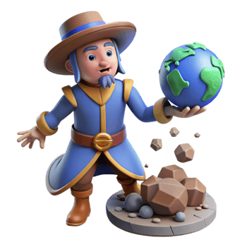 magnificent creative 3D Cartoon Wizard Globe Rocks Illustration premium png