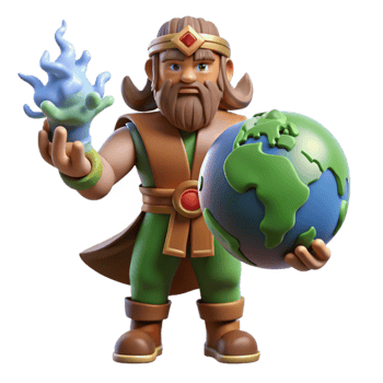 dramatic vintage 3D Cartoon King with Earth and Magic detailed png