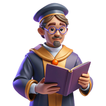 beautiful classic 3D Illustration Professor Reading Book detailed png