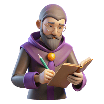 extraordinary artistic 3D Cartoon Sage Writing in Book genuine png