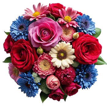 Vibrant Bouquet of Roses Gerbera Daisies and Chrysanthemums png