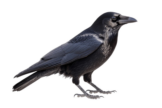 Raven perched, sharp features, glossy feathers png