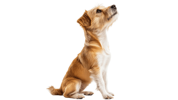 Cute small dog sitting and looking up in studio png