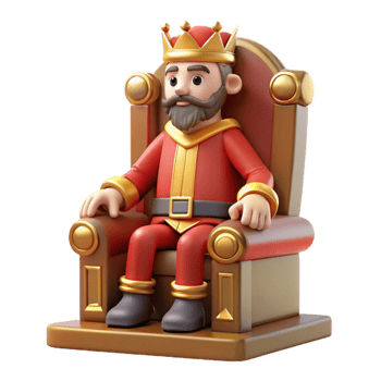 dramatic rustic Cartoon King on Throne 3D Render detailed png