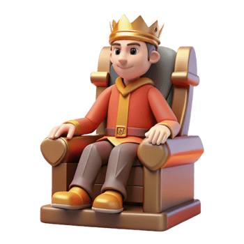 impressive minimalist 3D Cartoon King on Throne Illustration professional png