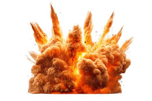 Explosion occurs with orange and brown smoke cloud png