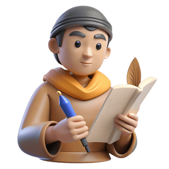 dramatic modern 3D Cartoon Monk Reading Book Illustration exclusive png
