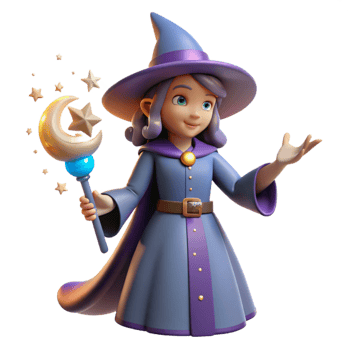 serene vintage Cute 3D Witch Illustration exclusive png