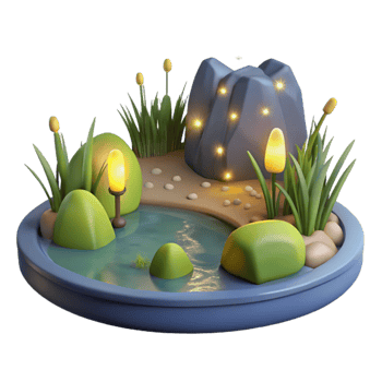 stunning creative Enchanted 3D Pond Illustration premium png
