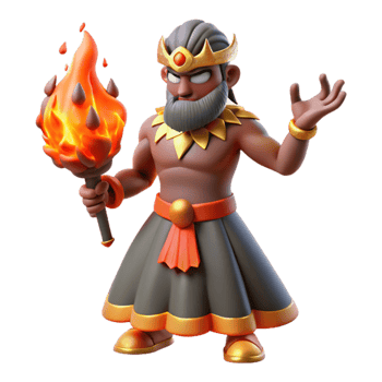 impressive rustic 3D Cartoon King with Fire Torch Illustration detailed png