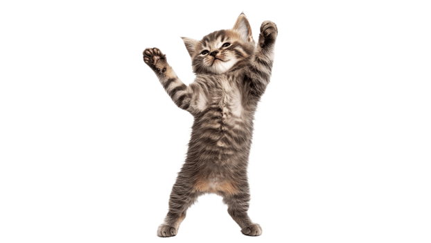 Playful kitten dances joyfully in a bright setting png