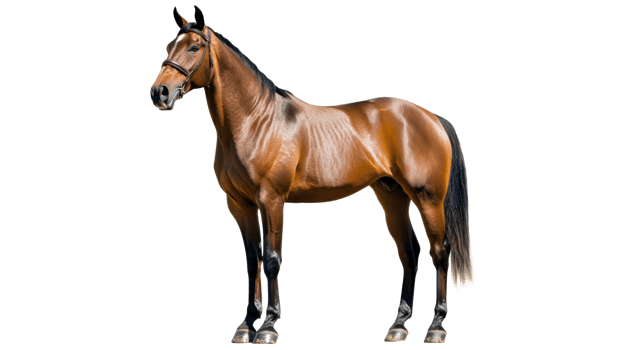 Brown horse standing gracefully indoors png