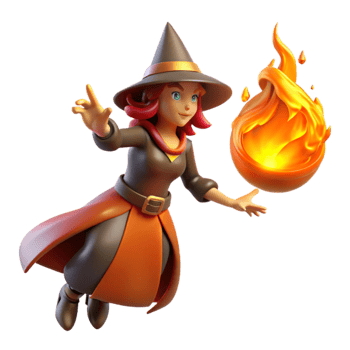 serene rustic 3D Render Witch with Fireball detailed png