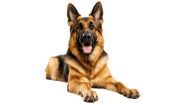 German shepherd lying down with a happy expression png