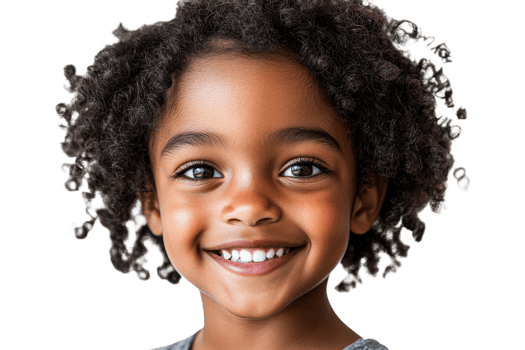 Smiling child with curly hair in bright light png