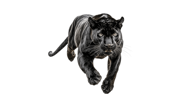 Black panther sprinting on white backdrop png