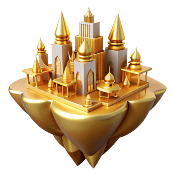 serene artistic Golden City Island 3D Render original png