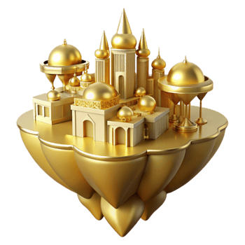dramatic minimalist Golden City Island 3D Render genuine png