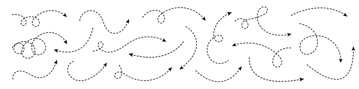 Curved dotted arrows. Zigzag arrow stripes design with dotted lines. vector