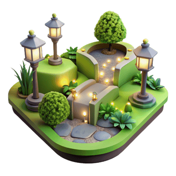 dramatic contemporary 3D Garden Illustration Night Path professional png