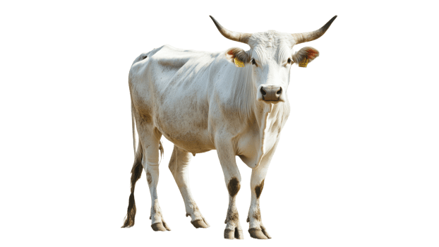 White cow standing in a bright setting outdoors png
