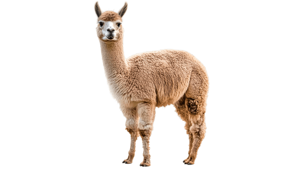 Curious alpaca standing in bright light png
