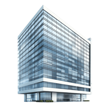 modern office building with glass windows and a white facade png