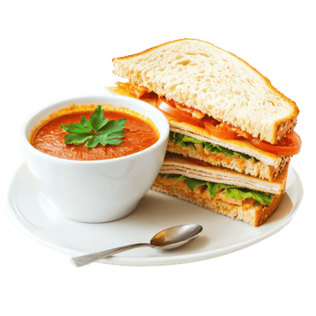 sandwich with soup and tomato isolate on transparent background png