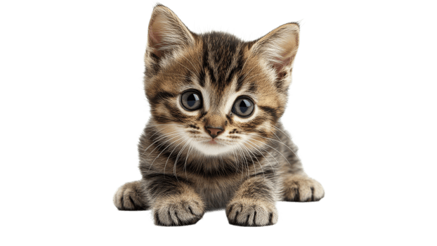 Kitten with big eyes on white backdrop png