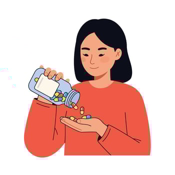 Illustration of a woman holding a bottle of pills vector
