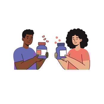 Illustration of a couple holding pills vector