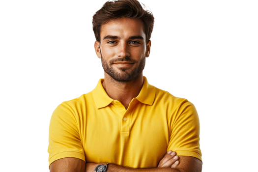 Dapper man in yellow polo, exuding confidence png