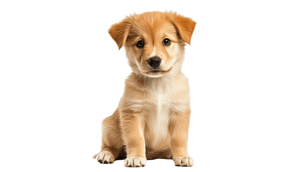 Golden puppy indoors on white png