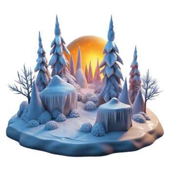 elegant vintage Winter Wonderland 3D Illustration Snowy Forest at Sunset premium png