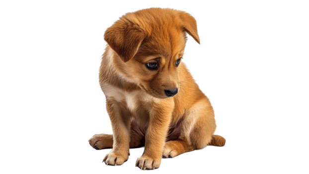Cute puppy looking down in soft lighting png