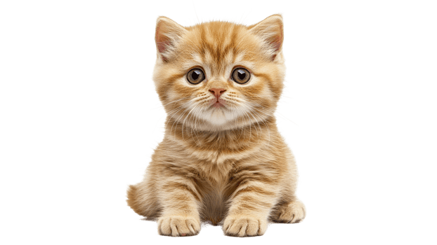 Cute orange kitten with big eyes sits and looks png