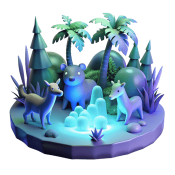 impressive classic Enchanted 3D Forest Scene with Cute Animals detailed png