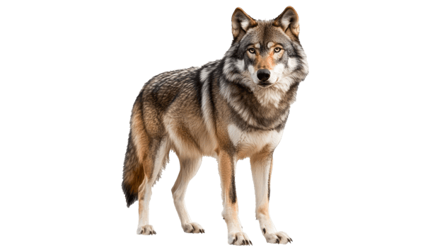 Beautiful wolf stands confidently in bright light png