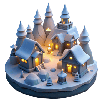 vibrant artistic Cozy Winter Village 3D Render authentic png