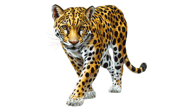 Jaguar walking through a tropical environment png