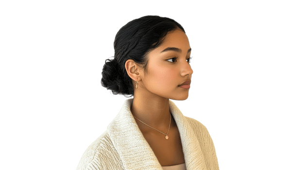 Elegant young woman with stylish hair png