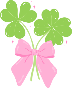 Coquette St Patrick Four Leaf Clover and Shamrock with Pink Bow Flat Design png