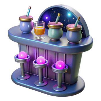 dramatic minimalist 3D Render Cozy Bar Night Scene detailed png