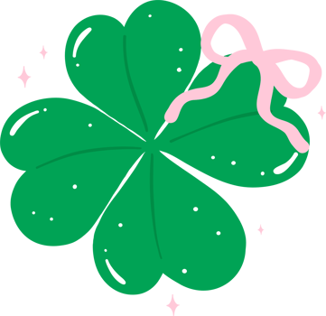 Coquette St Patrick Four Leaf Clover with Pink Ribbon Bow png